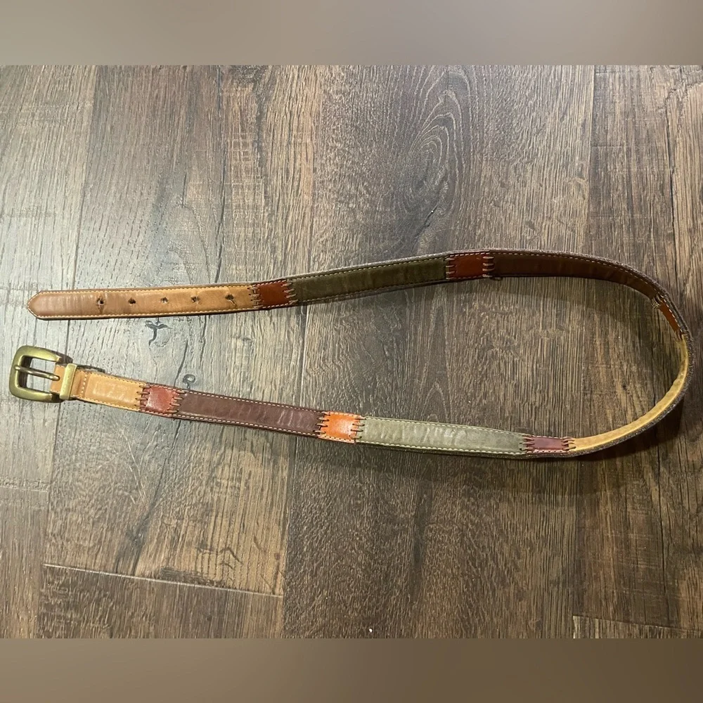 Vintage Fossil Colored Quilted‎ Squares Leather Belt